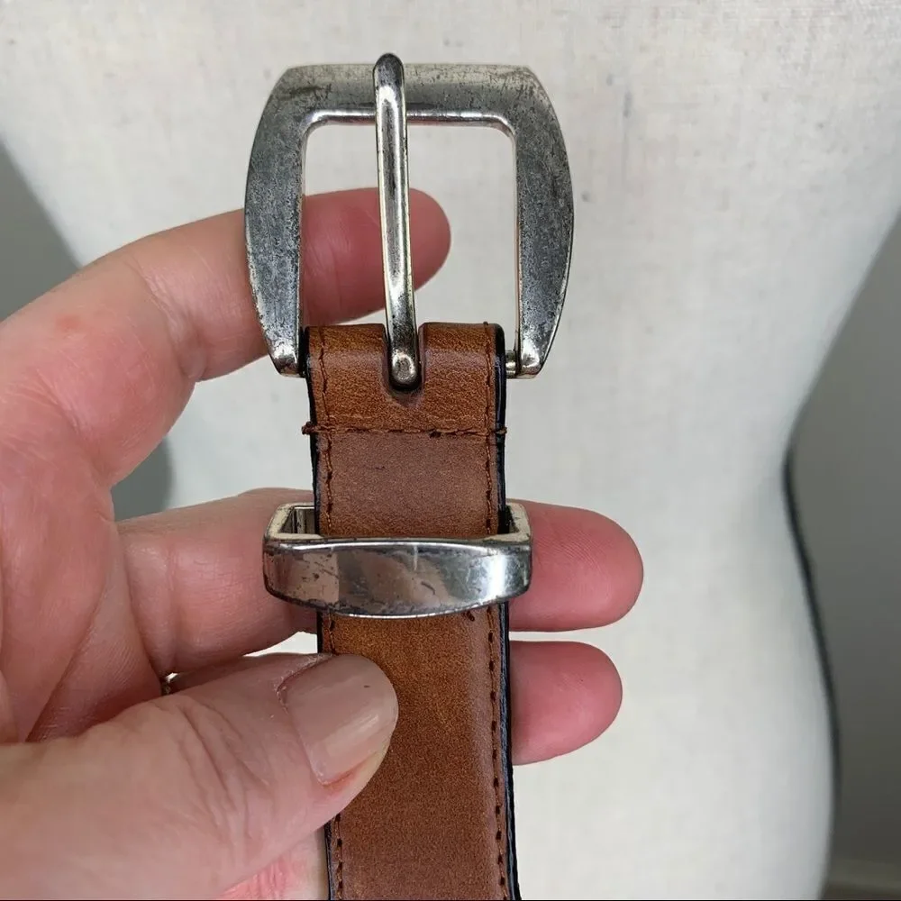Brown Leather and Western Fabric Belt w/Silver‎
